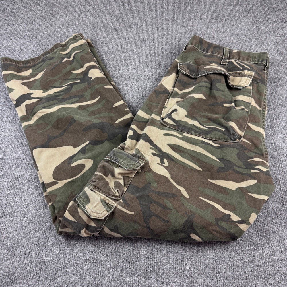 Wrangler Cargo Pants Mens 34x30 Green Camo Excellent Cotton Camouflage Straight